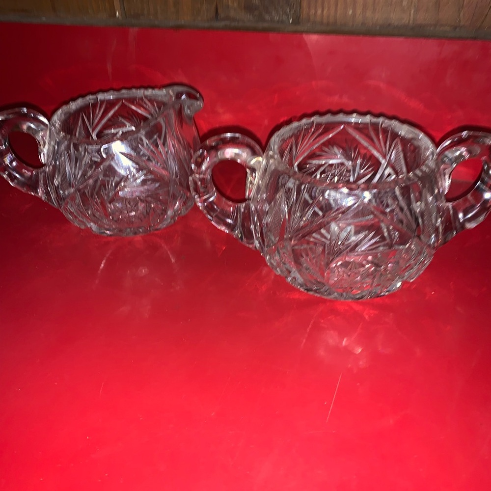 American Brilliant Period Cut Glass Creamer & Sugar Bowl - Picture 14 of 16